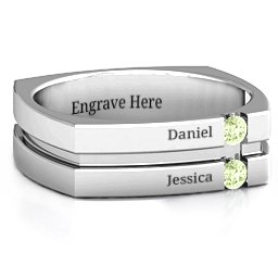 Men's Crevice Grooved Square-shaped Gemstone Ring in 925 Sterling Silver with Peridot
