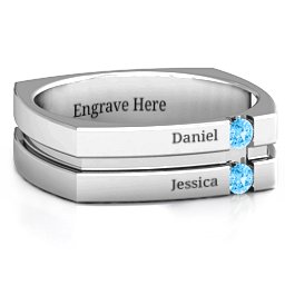 Men's Crevice Grooved Square-shaped Gemstone Ring in 925 Sterling Silver with Blue Topaz