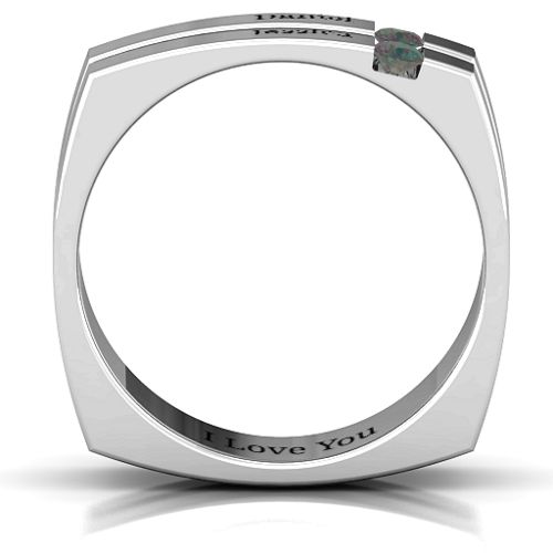 Men's Crevice Grooved Square-shaped Gemstone Ring – Sterling Silver with Alexandrite