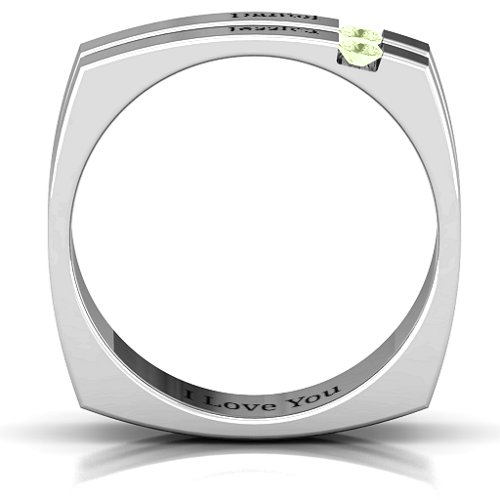 Men's Crevice Grooved Square-shaped Gemstone Ring – Sterling Silver with Peridot