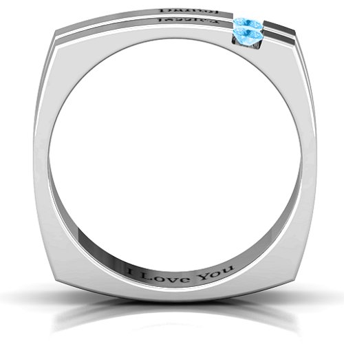 Men's Crevice Grooved Square-shaped Gemstone Ring – Sterling Silver with Blue Topaz