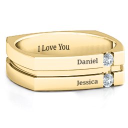 Men's Crevice Grooved Square-shaped Gemstone Ring in 10K Solid Yellow Gold with Diamond