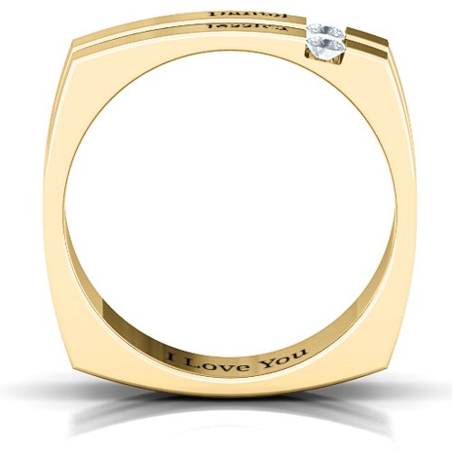 Men's Crevice Grooved Square-shaped Gemstone Ring – 10K Yellow Gold with Diamond