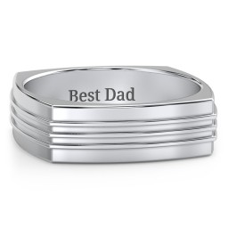 Men's Bridge Grooved Square-shaped Ring in 925 Sterling Silver
