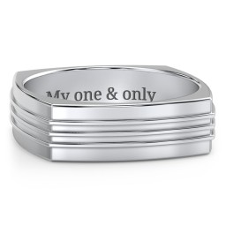 Men's Bridge Grooved Square-shaped Ring in 925 Sterling Silver