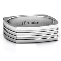 Men's Stria Grooved Square-shaped Ring