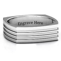 Men's Stria Grooved Square-shaped Ring