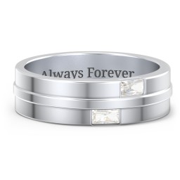 Men's Double Baguette Ring in 925 Sterling Silver with Cubic Zirconia