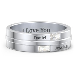 Men's Double Baguette Ring in 925 Sterling Silver with Cubic Zirconia