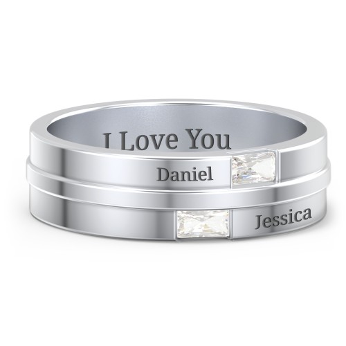 Men's Double Baguette Ring – Sterling Silver with Cubic Zirconia