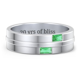 Men's Double Baguette Ring in 925 Sterling Silver with Emerald