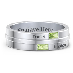 Men's Double Baguette Ring in 925 Sterling Silver with Peridot