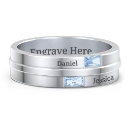 Men's Double Baguette Ring in 925 Sterling Silver with Blue Topaz