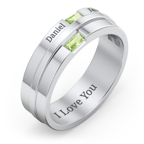 Men's Double Baguette Ring – Sterling Silver with Peridot