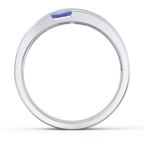 Men's Double Baguette Ring – Sterling Silver with Cubic Zirconia and Blue Sapphire
