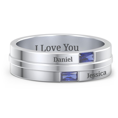Men's Double Baguette Ring – Sterling Silver with Blue Sapphire