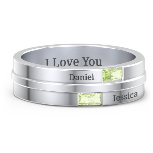 Men's Double Baguette Ring – Sterling Silver with Peridot