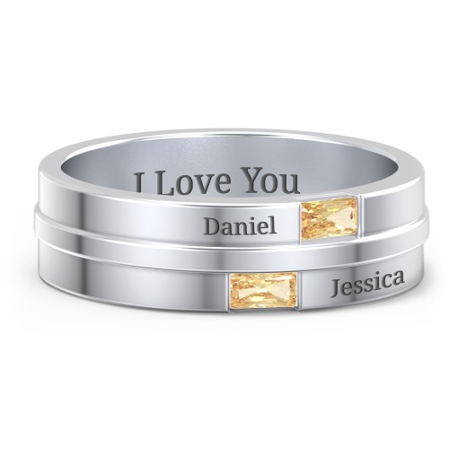 Men's Double Baguette Ring – Sterling Silver with Citrine