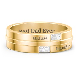 Men's Double Baguette Ring in 10K Solid Yellow Gold with Diamond