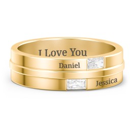 Men's Double Baguette Ring in 10K Solid Yellow Gold with Diamond