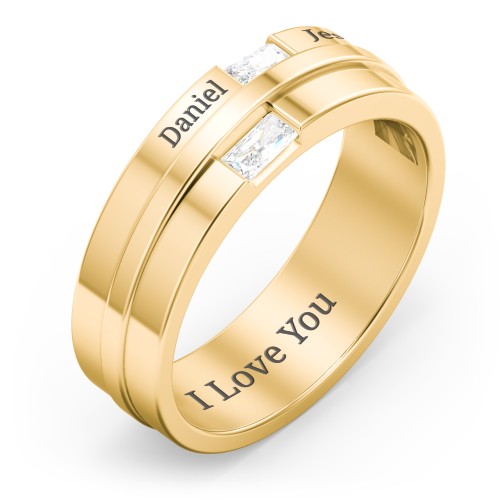 Men's Double Baguette Ring – 10K Yellow Gold with Diamond