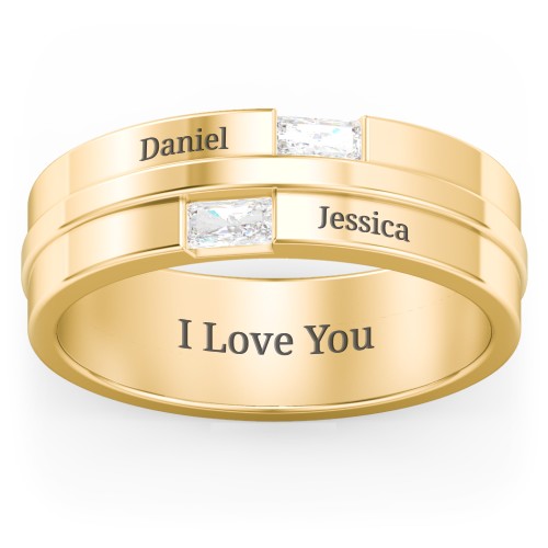 Men's Double Baguette Ring – 10K Yellow Gold with Diamond