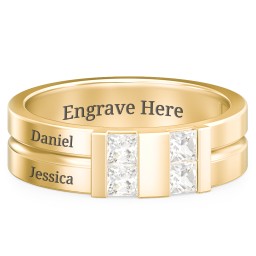 Men's Engravable 4 Stone Grooved Ring