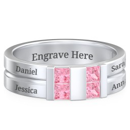 Men's Engravable 4 Stone Grooved Ring in 925 Sterling Silver with Pink Tourmaline