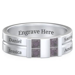 Men's Engravable 4 Stone Grooved Ring