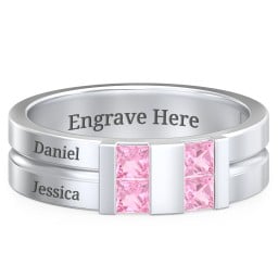 Men's Engravable 4 Stone Grooved Ring