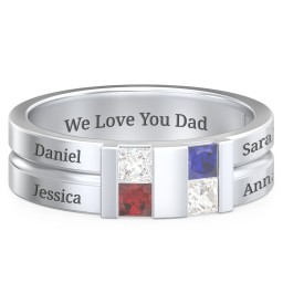 Men's Engravable 4 Stone Grooved Ring
