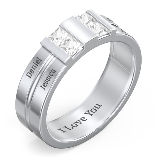 Men's Engravable 4 Stone Grooved Ring