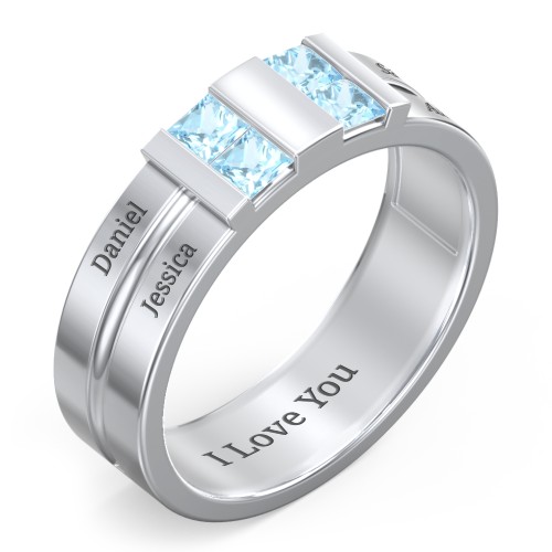 Men's Engravable 4 Stone Grooved Ring