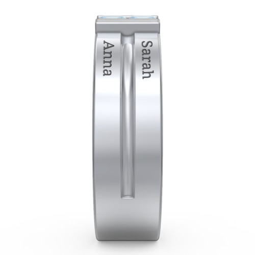 Men's Engravable 4 Stone Grooved Ring