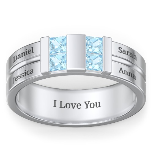 Men's Engravable 4 Stone Grooved Ring