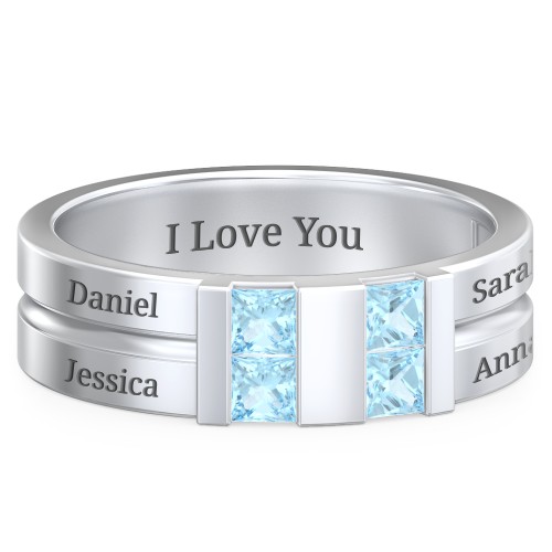 Men's Engravable 4 Stone Grooved Ring