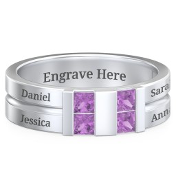 Men's Engravable 4 Stone Grooved Ring in 925 Sterling Silver with Amethyst
