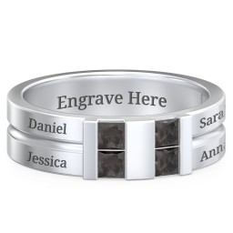 Men's Engravable 4 Stone Grooved Ring in 925 Sterling Silver with Smokey Quartz