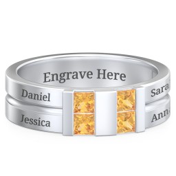 Men's Engravable 4 Stone Grooved Ring in 925 Sterling Silver with Citrine