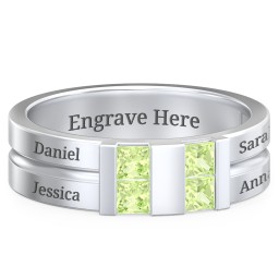 Men's Engravable 4 Stone Grooved Ring in 925 Sterling Silver with Peridot