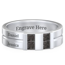 Men's Engravable 4 Stone Grooved Ring in 925 Sterling Silver with Smokey Quartz