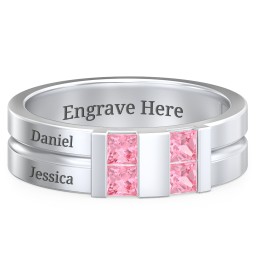 Men's Engravable 4 Stone Grooved Ring in 925 Sterling Silver with Pink Tourmaline