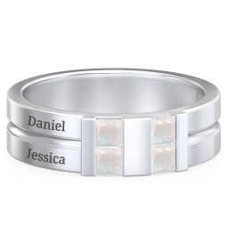 Men's Engravable 4 Stone Grooved Ring in 925 Sterling Silver with Opal