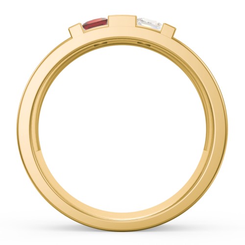 Men's Engravable 4 Stone Grooved Ring – 10K Yellow Gold with Cubic Zirconia, Garnet, and Blue Sapphire
