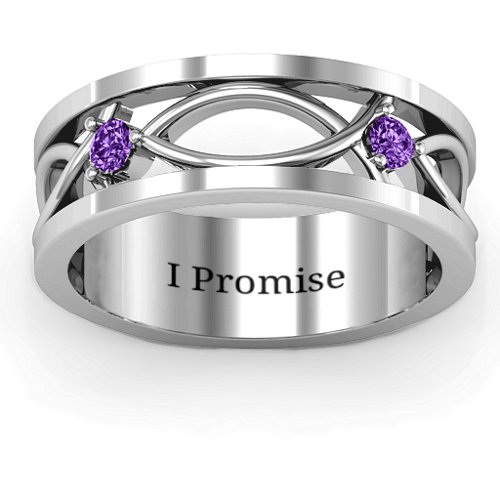 Men's Classic Fish Ring – Sterling Silver with Amethyst