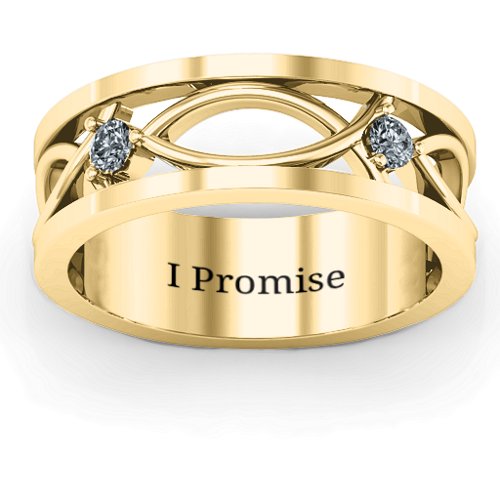 Men's Classic Fish Ring – 10K Yellow Gold with Diamond