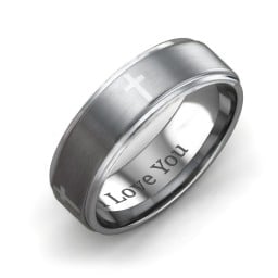 Men's Cross Tungsten Ring