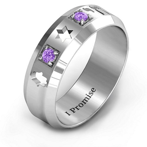 Men's Judaica Ring – Sterling Silver with Amethyst