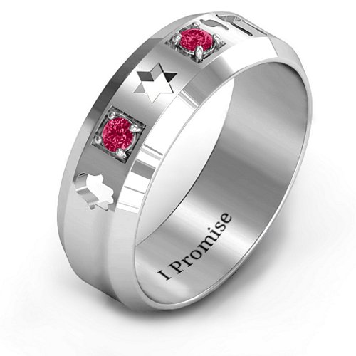 Men's Judaica Ring – Sterling Silver with Ruby