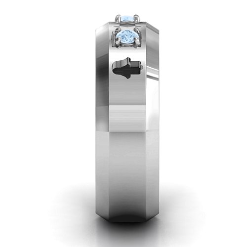 Men's Judaica Ring – Sterling Silver with Aquamarine